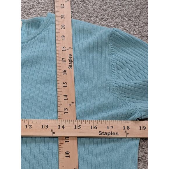 Eddie Bauer Turquoise Blue Cotton Cable Knit 3/4 Sleeve Cardigan Sweater Size M - Picture 4 of 4